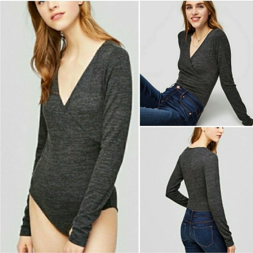 Loft dark gray surplice bodysuit Size Medium